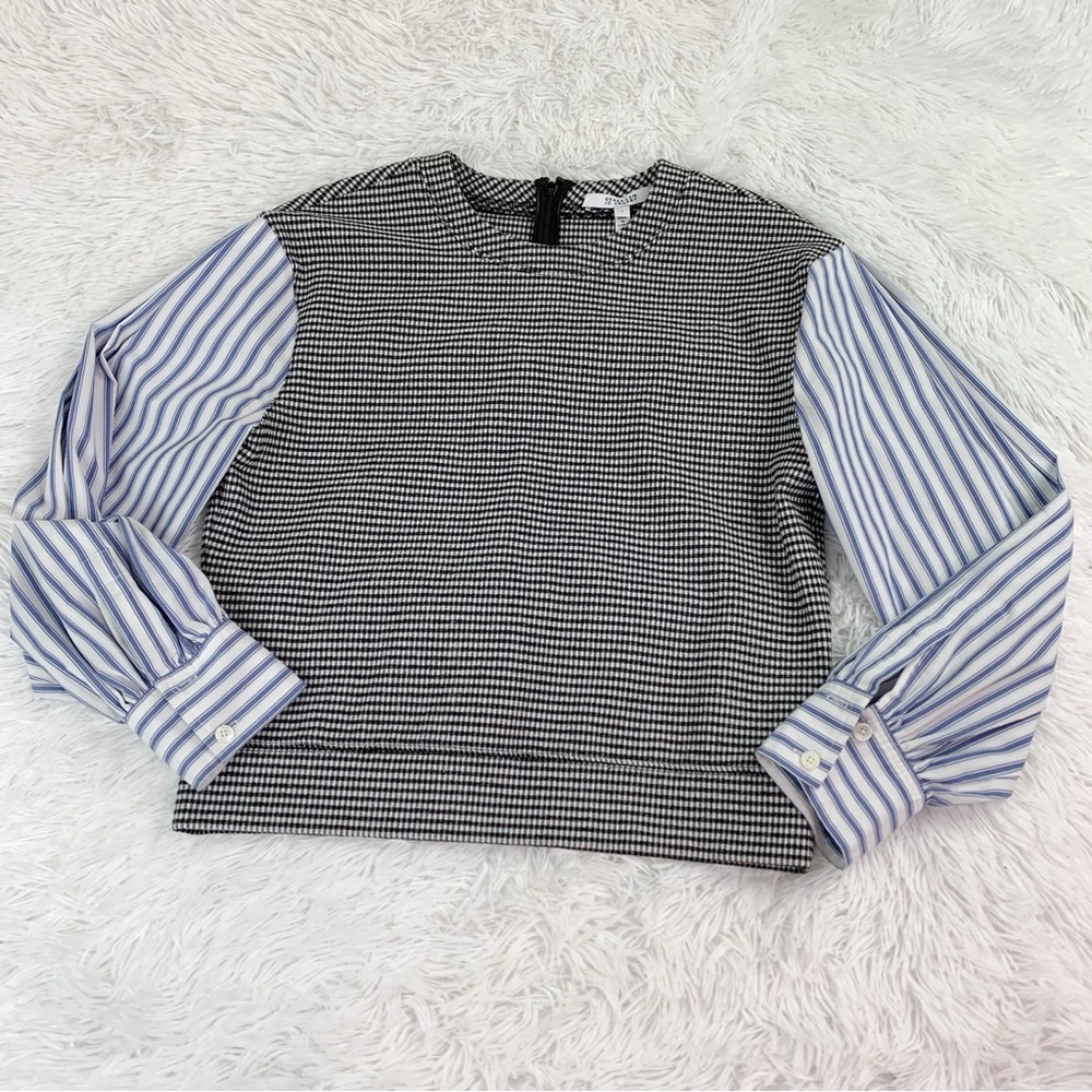 10 Crosby Derek Lam long sleeve Houndstooth striped crew neck cropped sweatshirt